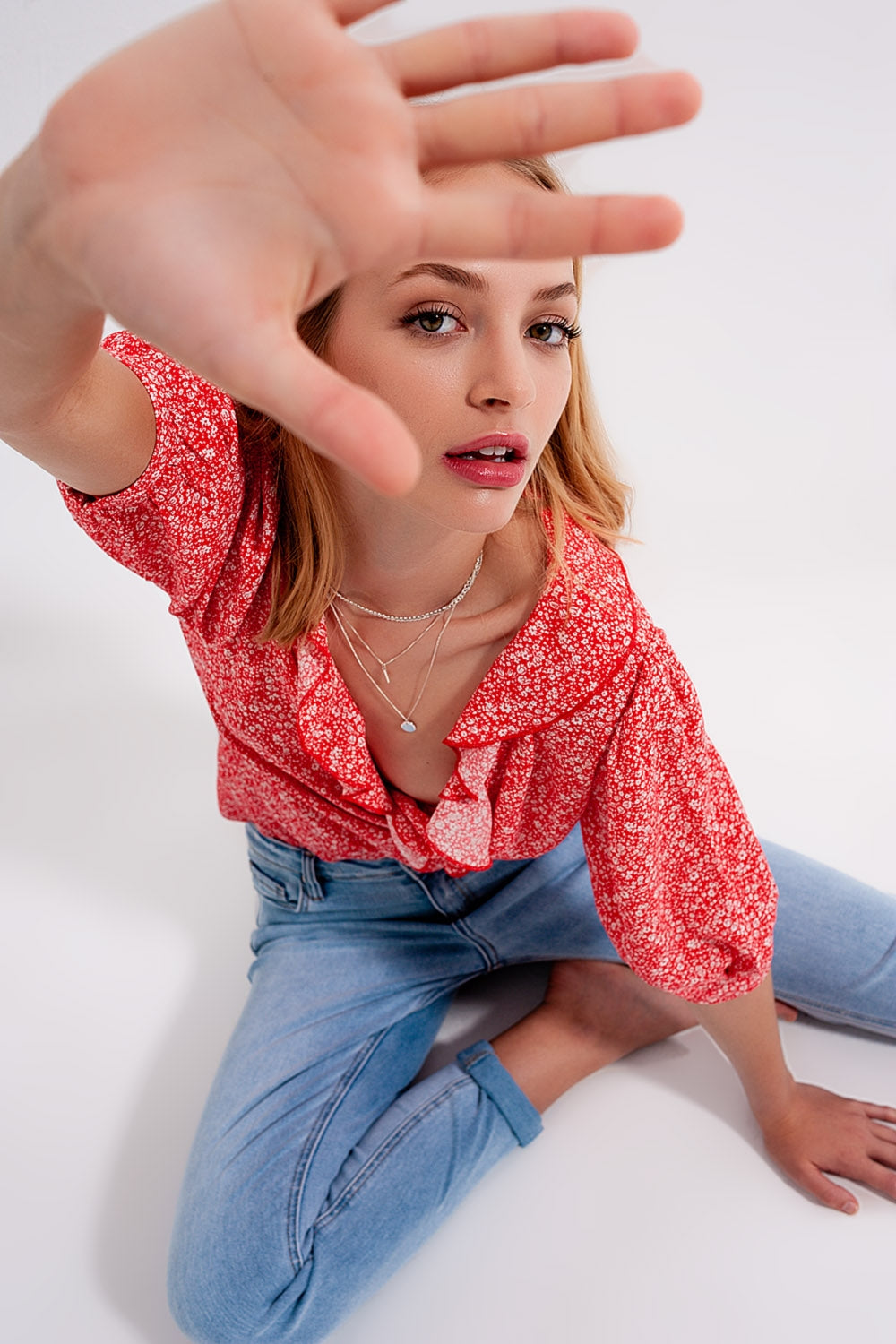 Blouse à Volants imprimé Fleuri