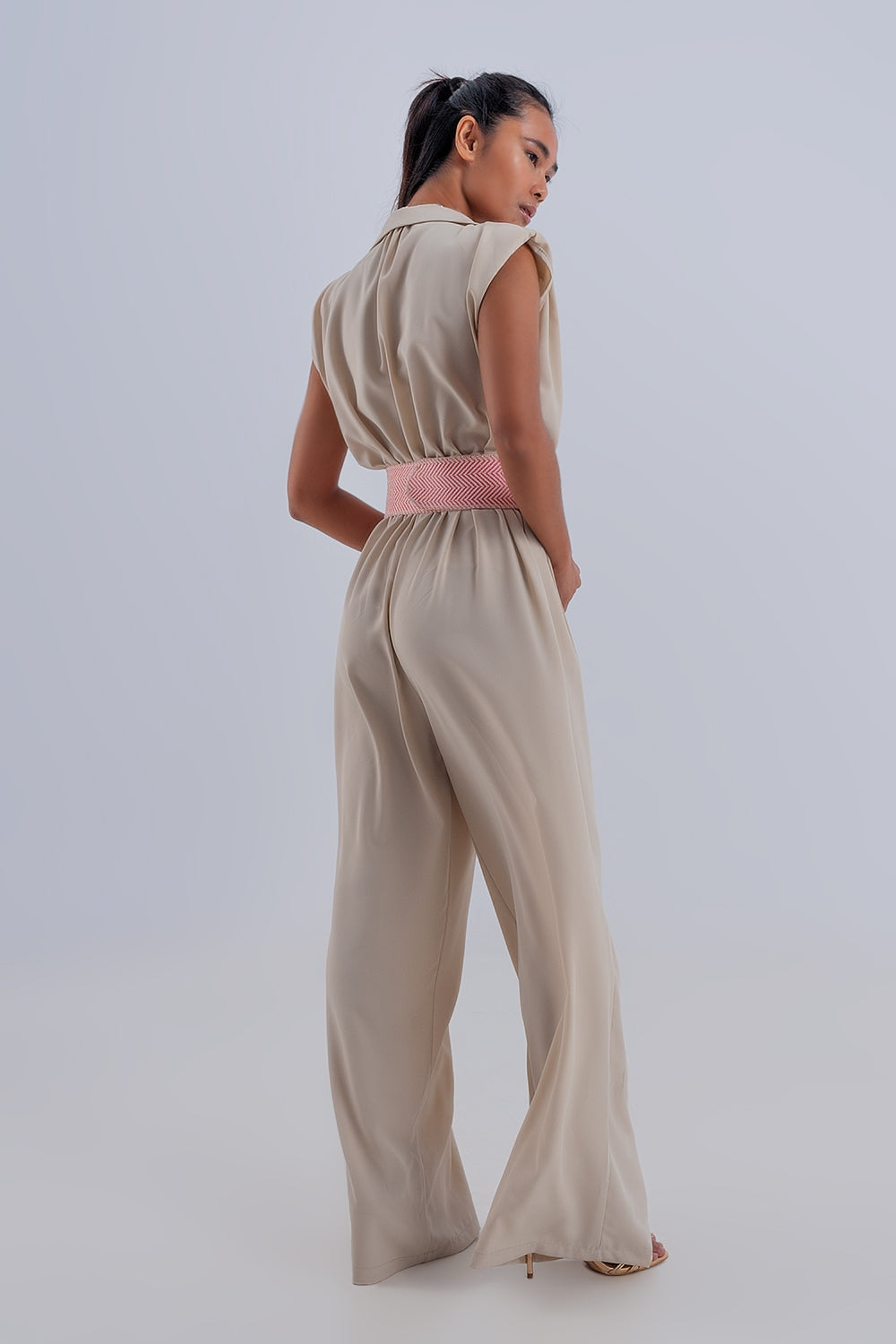 Combinaison Beige Tailorée Col V