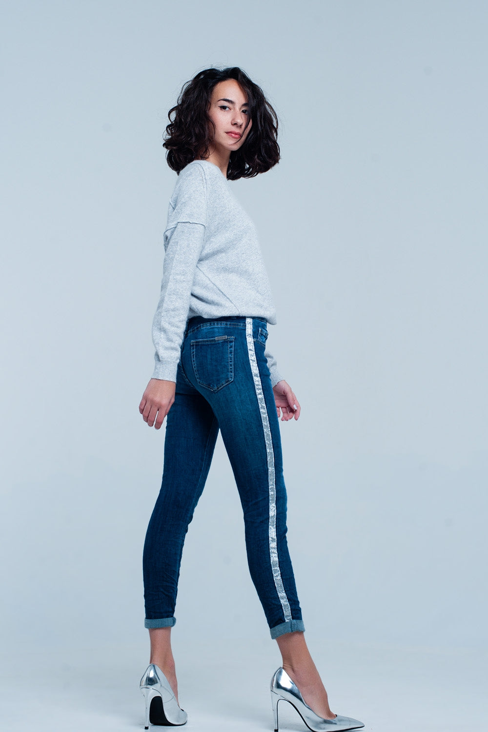 Jean Skinny à Bande Argentée