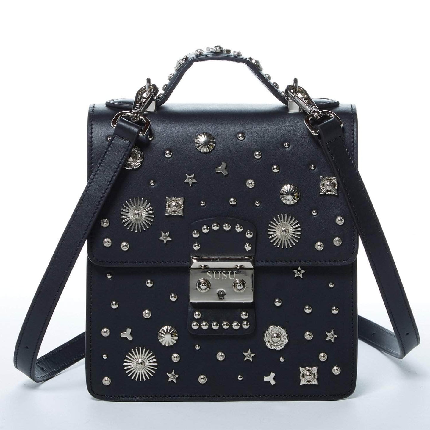 SUSU Hollywood – Sac à dos en Cuir Noir avec bandoulière amovible