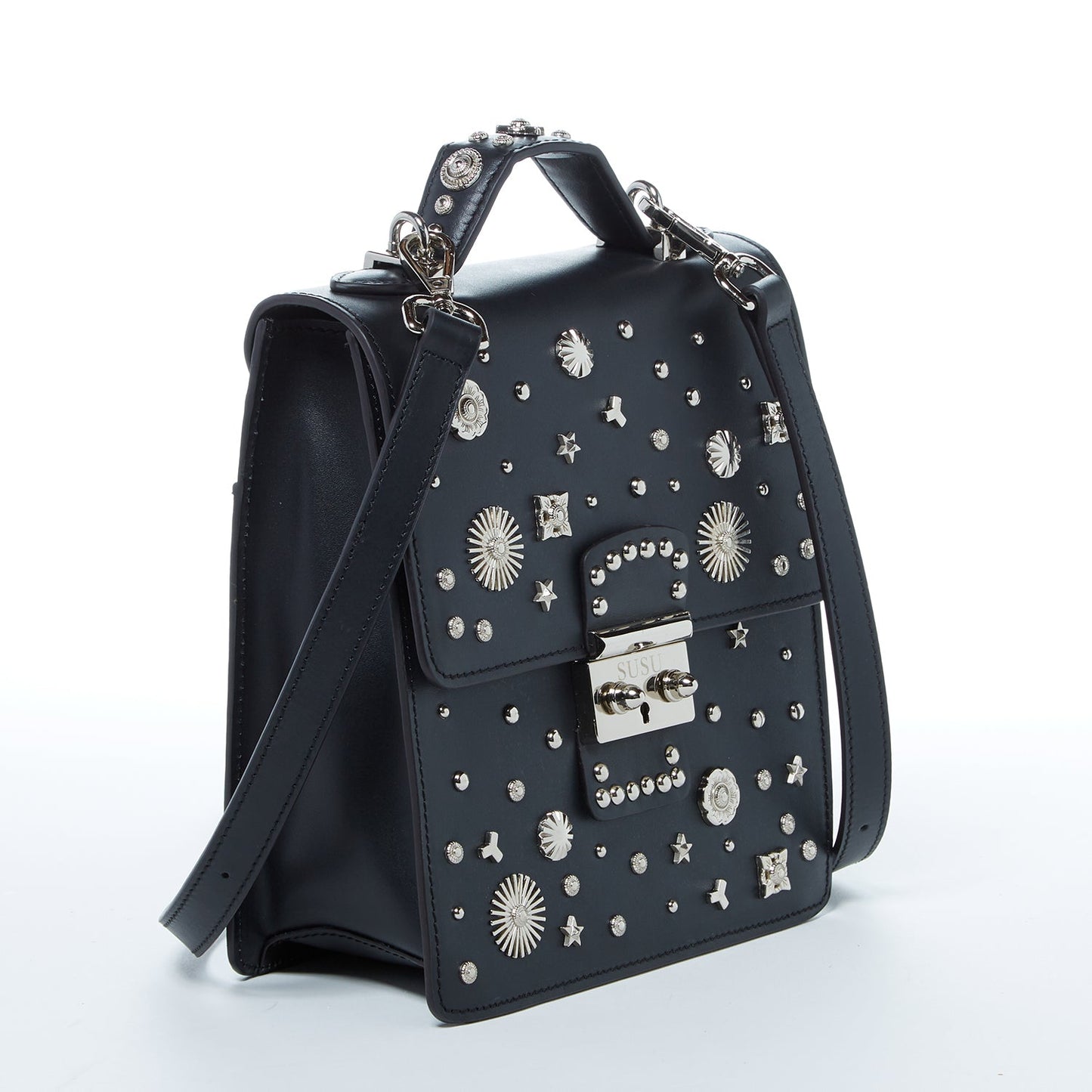 SUSU Hollywood – Sac à dos en Cuir Noir avec bandoulière amovible