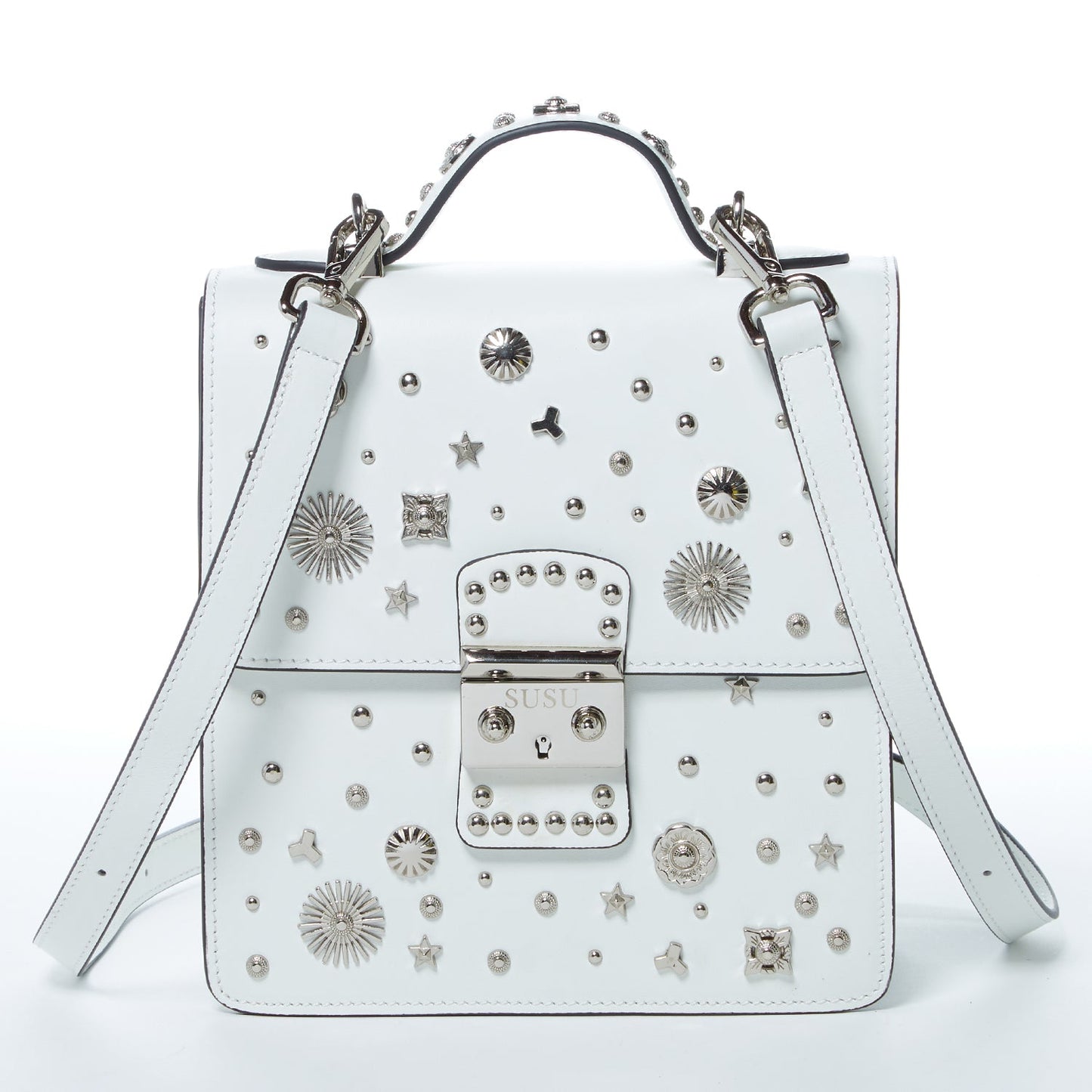 SUSU Hollywood – Sac à dos en Cuir Blanc avec bandoulière amovible