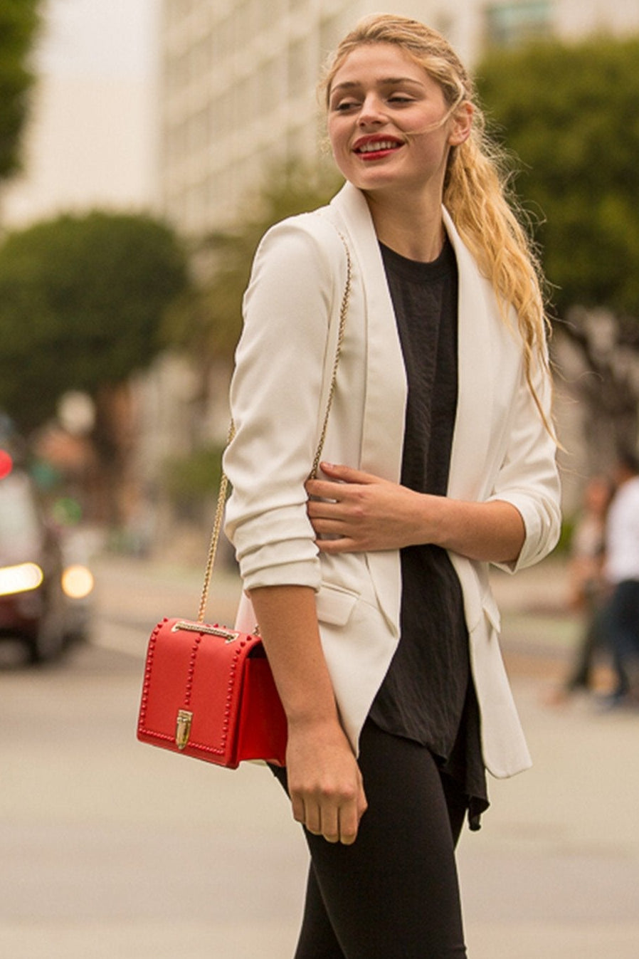 SUSU Josie - Sac en Cuir Rouge avec Chaîne