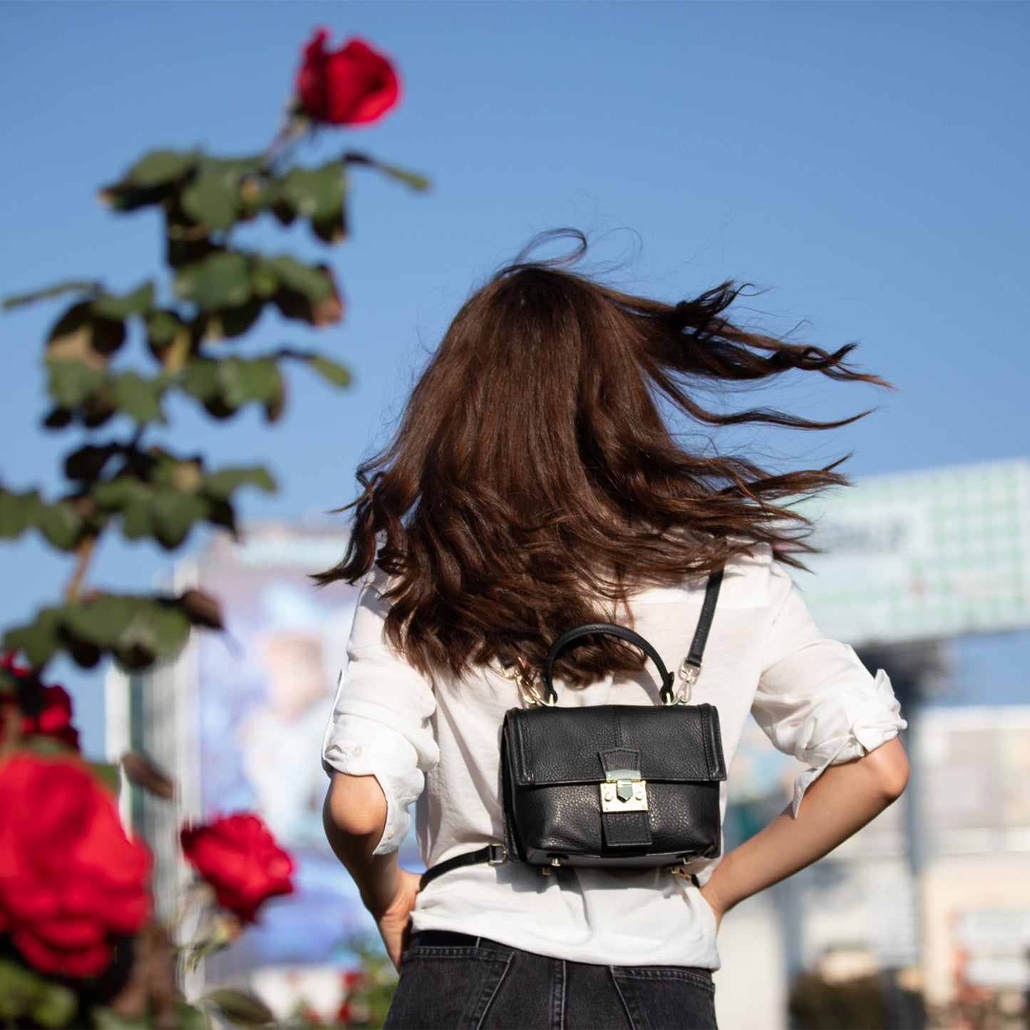 SUSU Linda - Sac à dos en Cuir Noir Convertible