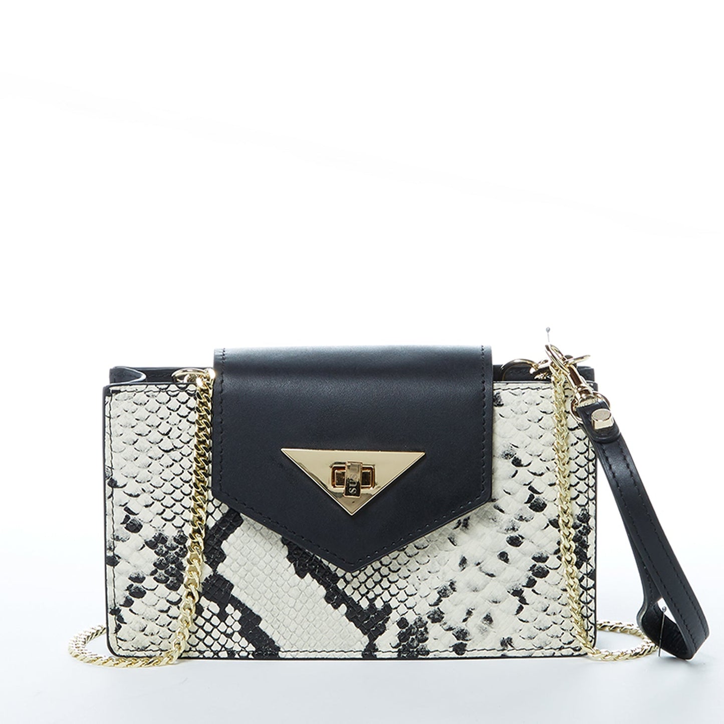 SUSU Mary Sac à main petit en Cuir Noir imprimé Python