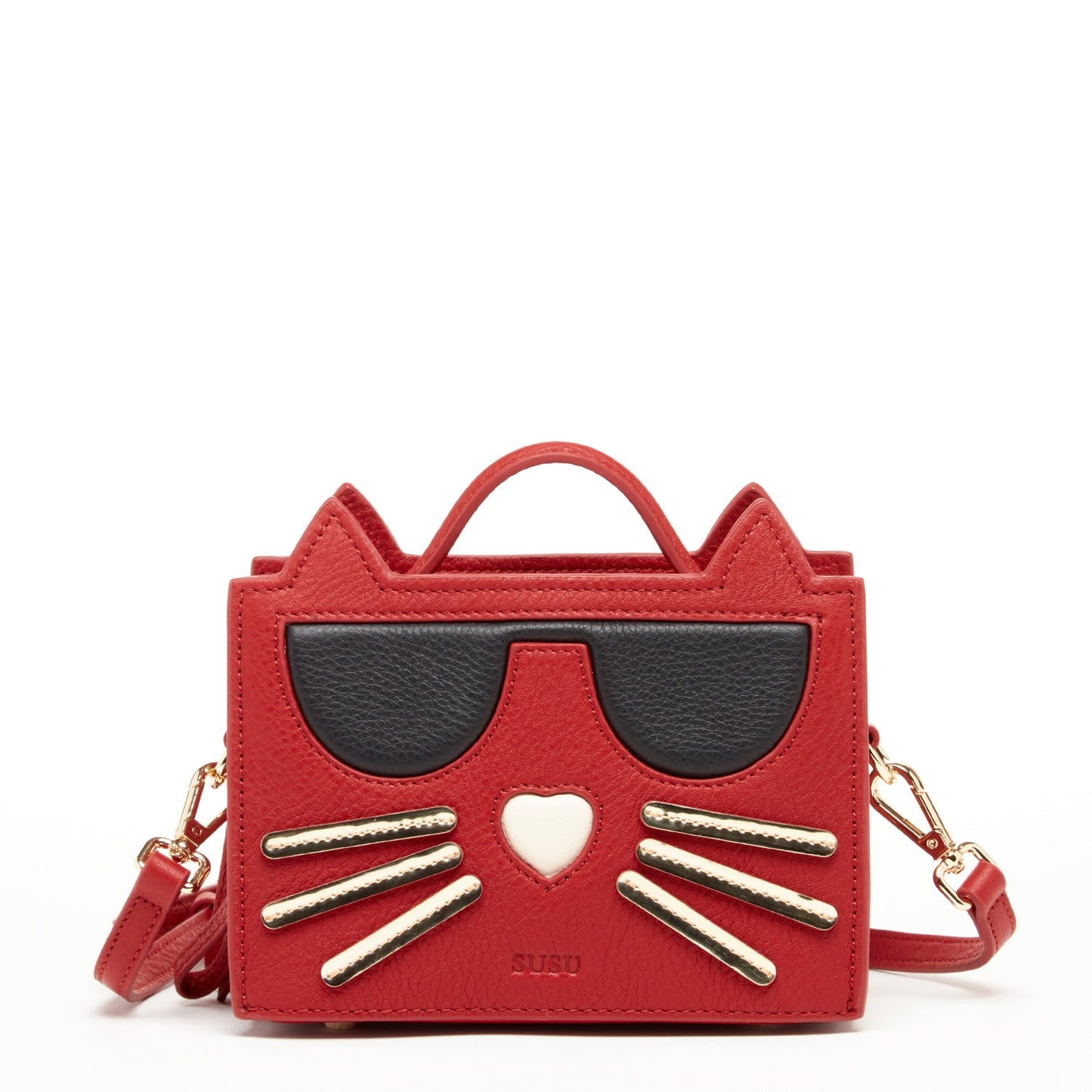 SUSU Sac ludique en Cuir Rouge Chat