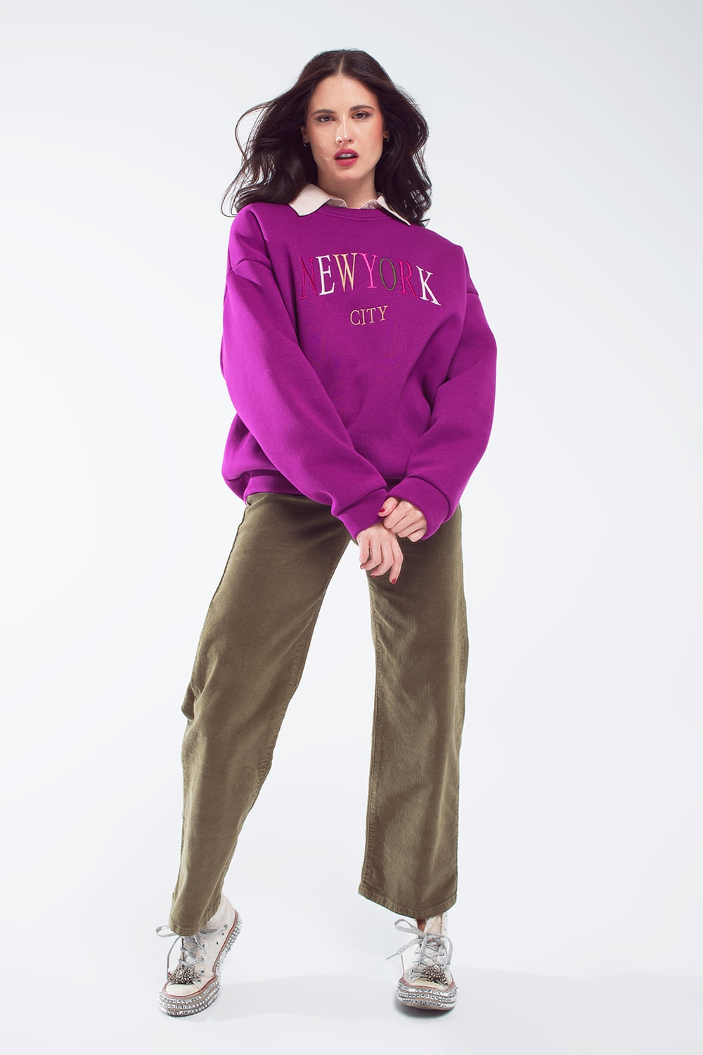 Pantalon Cropped en Velours Côtelé