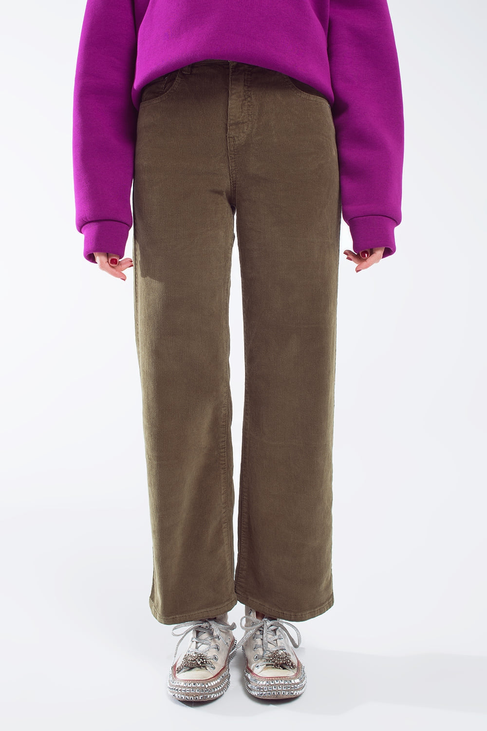 Pantalon Cropped en Velours Côtelé