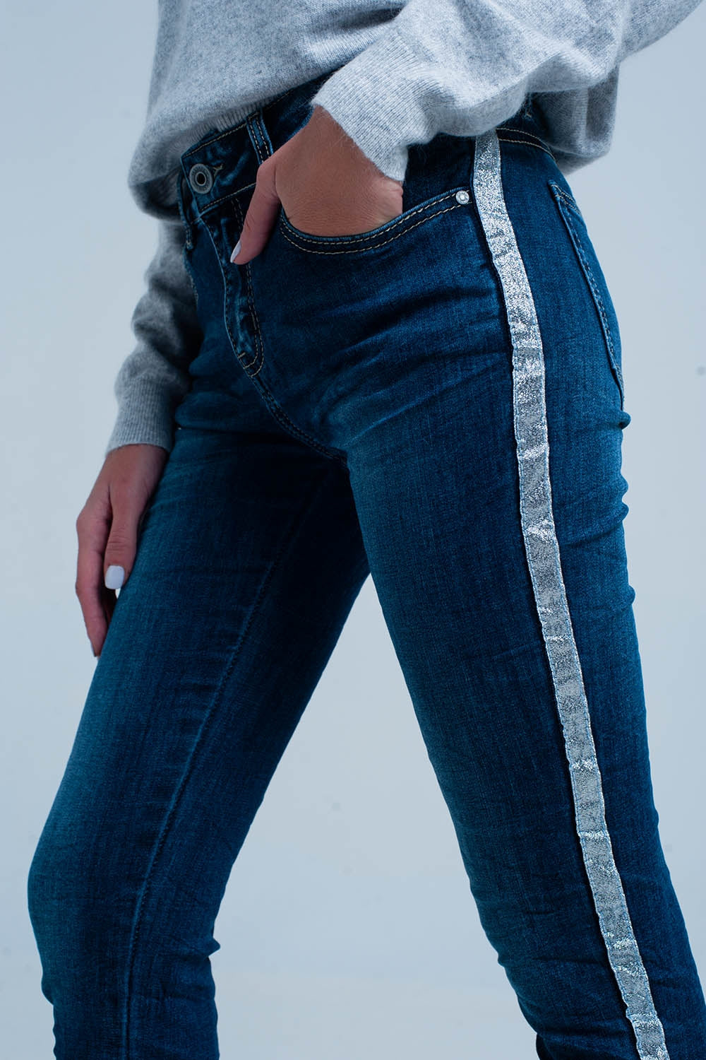 Jean Skinny à Bande Argentée