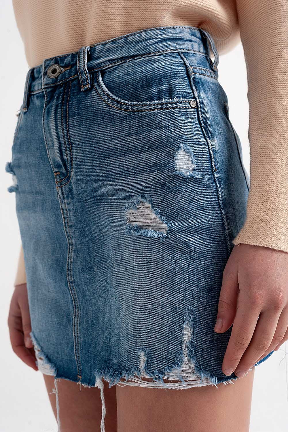 Jupe Mini en Denim Effiloché
