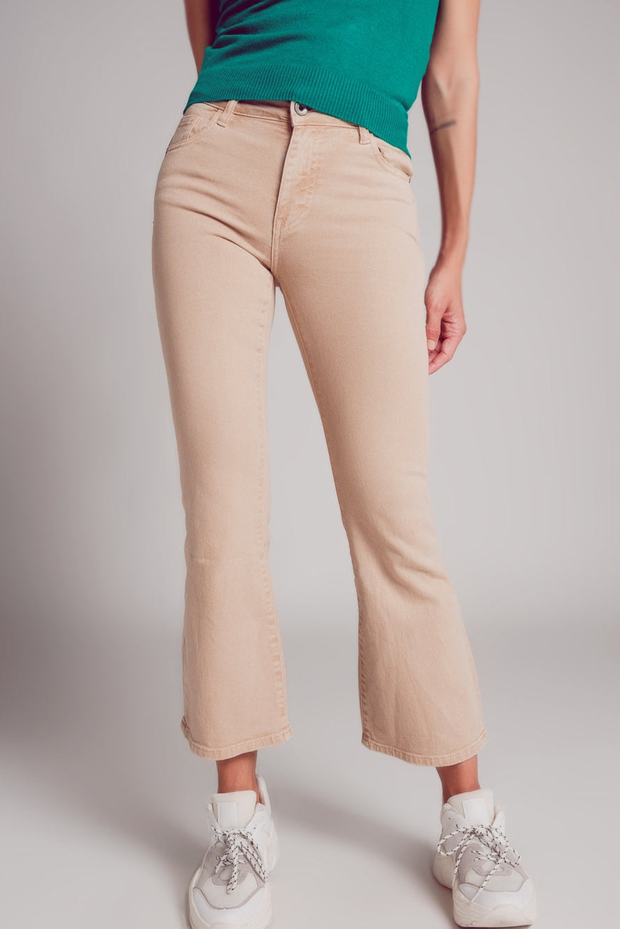 Jean Flare Taille Haute Sable
