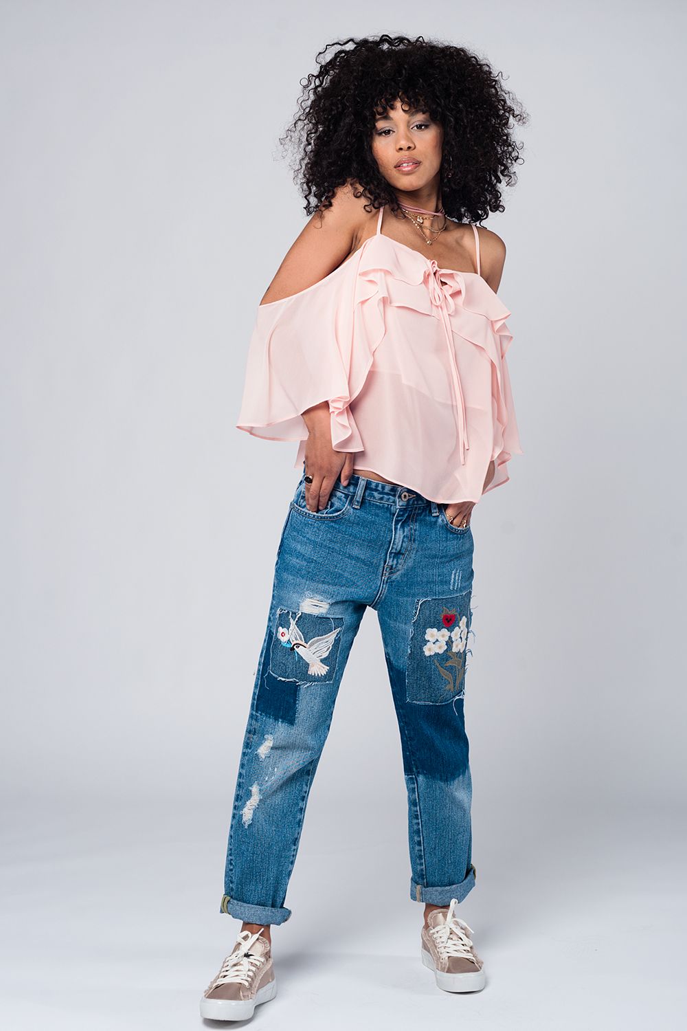 Top Rose à Épaules Dénudées