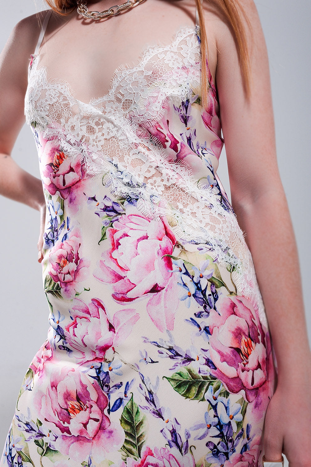 Satin Dress with Roses and Lace