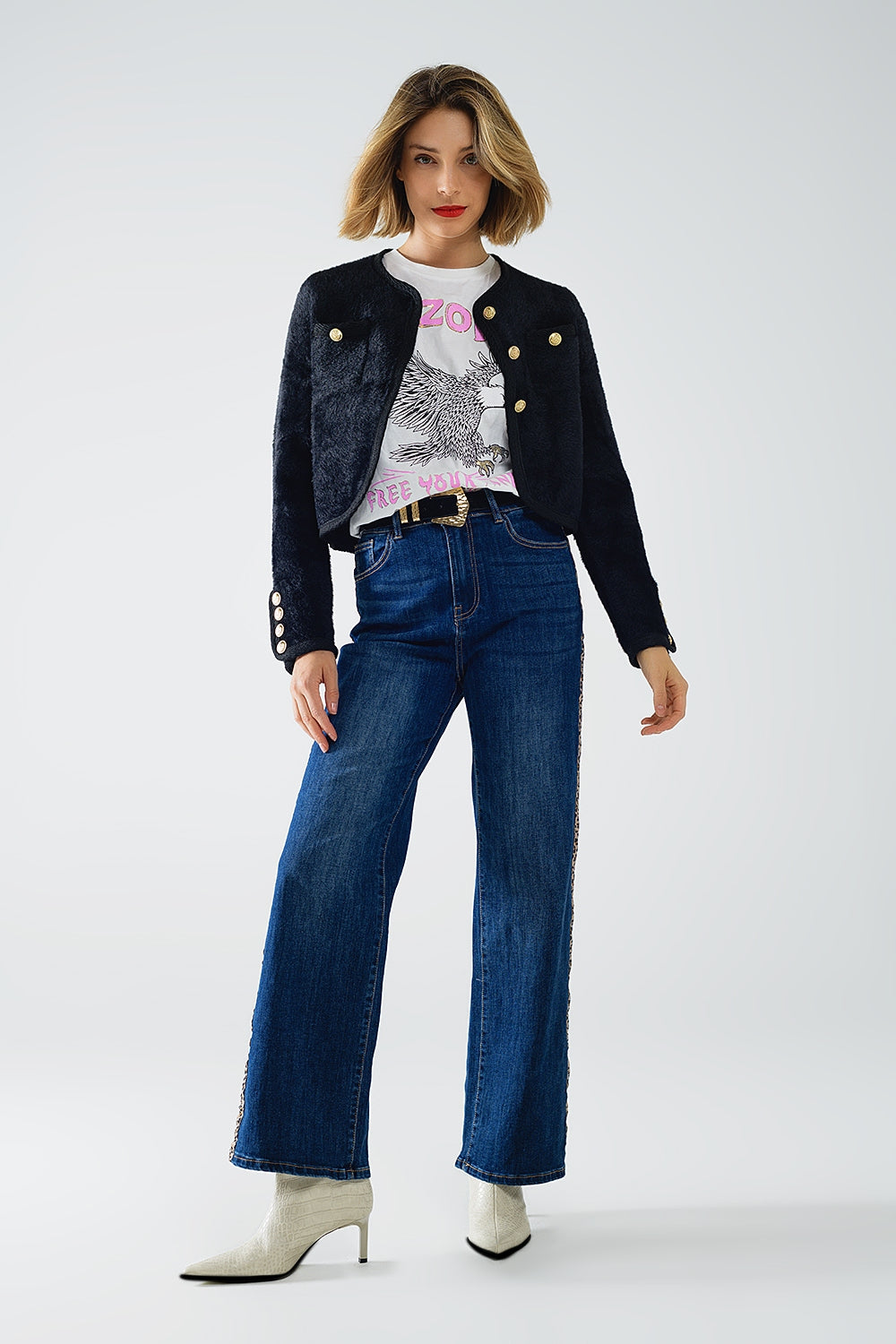 Jean Wide Leg Détail Léopard