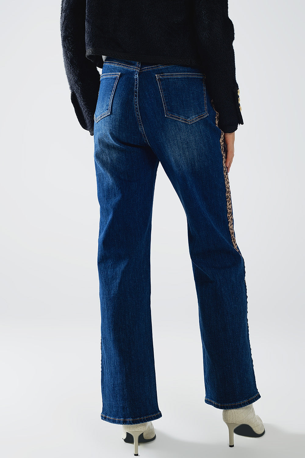 Jean Wide Leg Détail Léopard