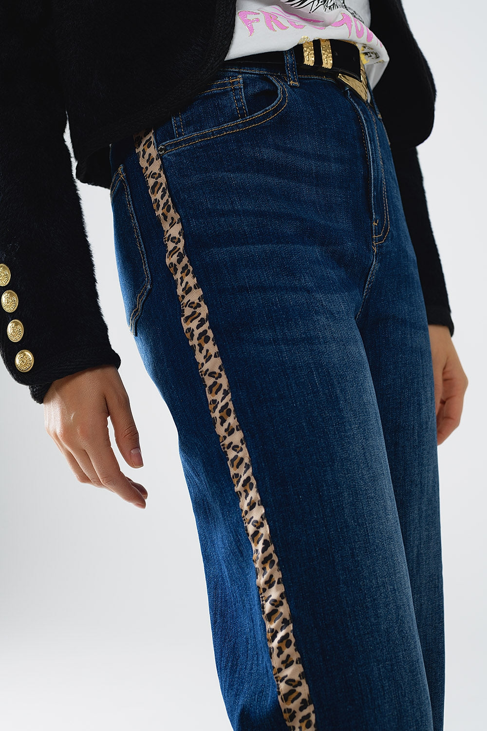 Jean Wide Leg Détail Léopard
