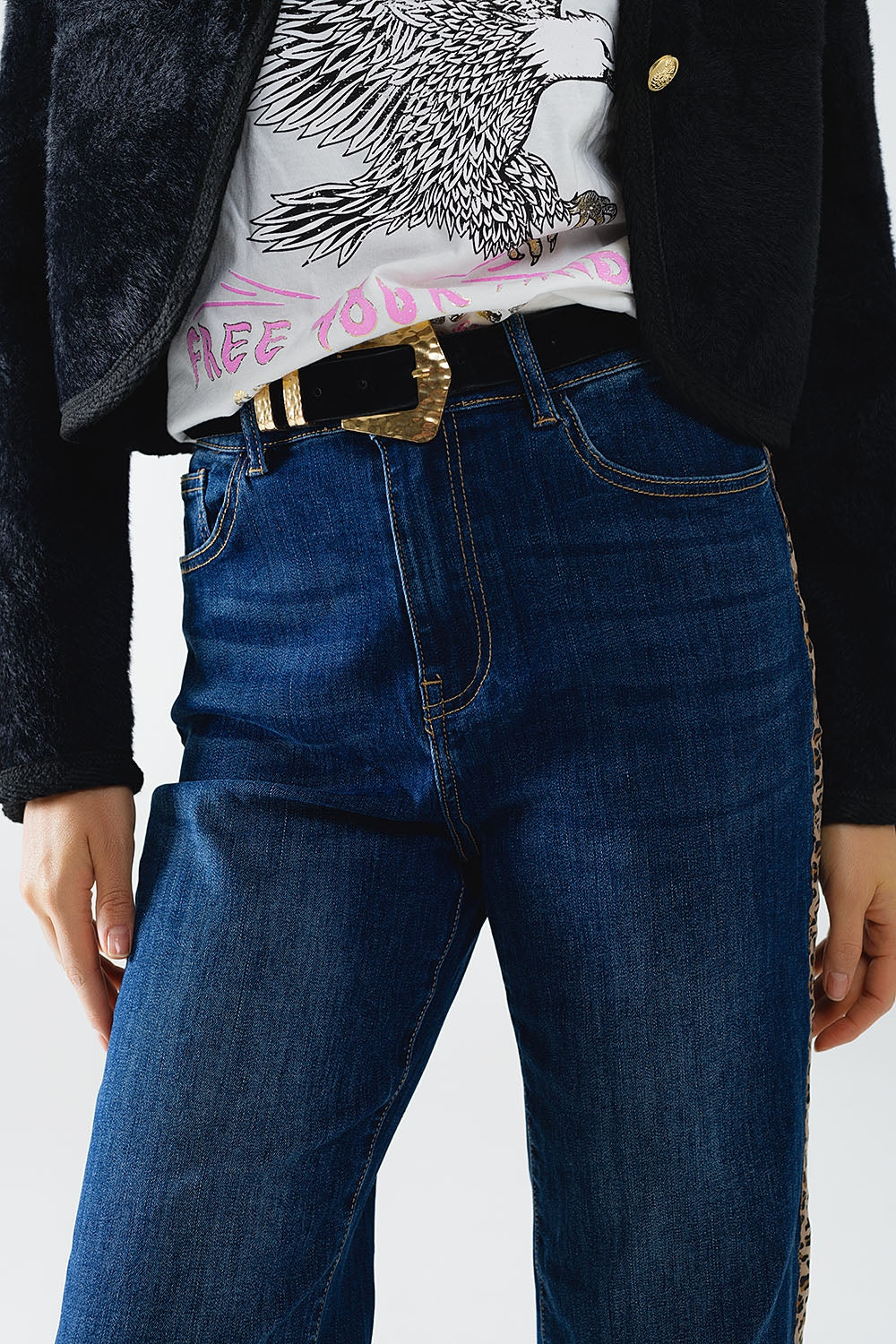 Jean Wide Leg Détail Léopard