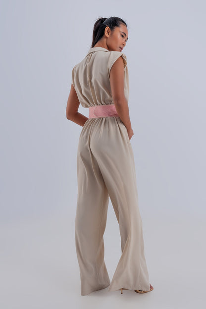 Combinaison Beige Tailorée Col V
