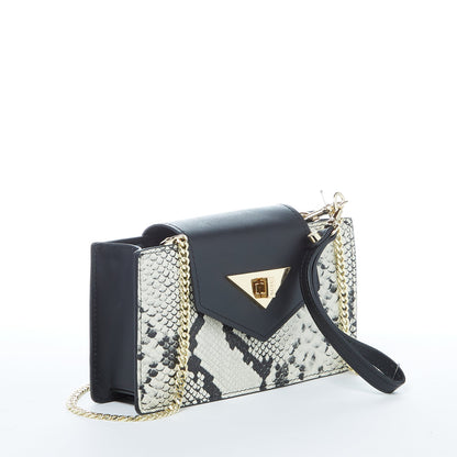 SUSU Mary Sac à main petit en Cuir Noir imprimé Python