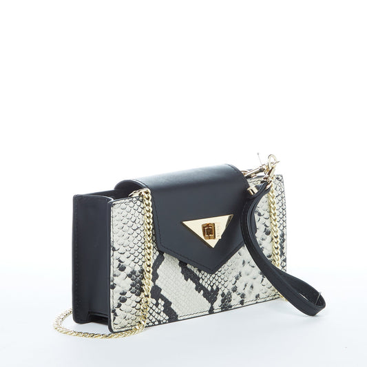 SUSU Mary Sac à main petit en Cuir Noir imprimé Python
