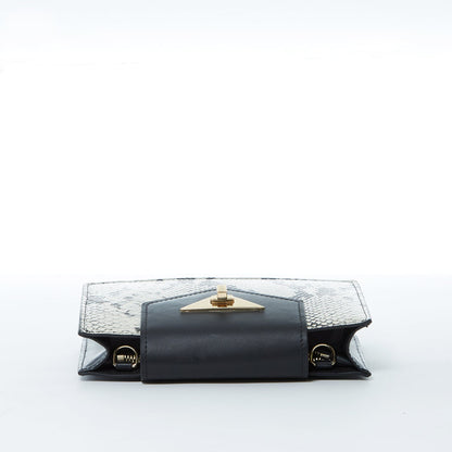 SUSU Mary Sac à main petit en Cuir Noir imprimé Python
