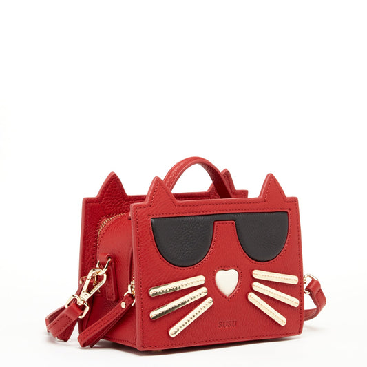 SUSU Sac ludique en Cuir Rouge Chat