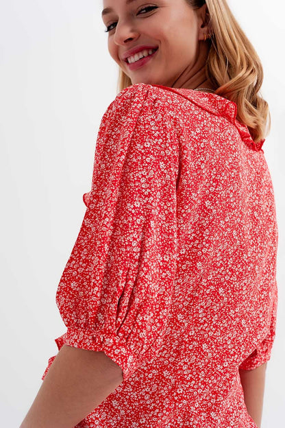 Blouse à Volants imprimé Fleuri