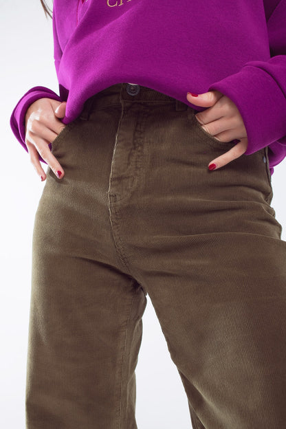Pantalon Cropped en Velours Côtelé