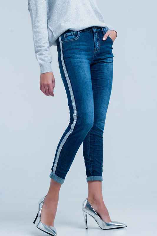 Jean Skinny à Bande Argentée