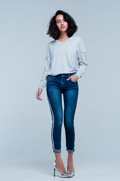 Jean Skinny à Bande Argentée