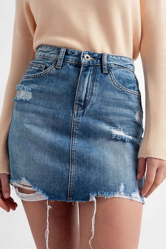 Jupe Mini en Denim Effiloché