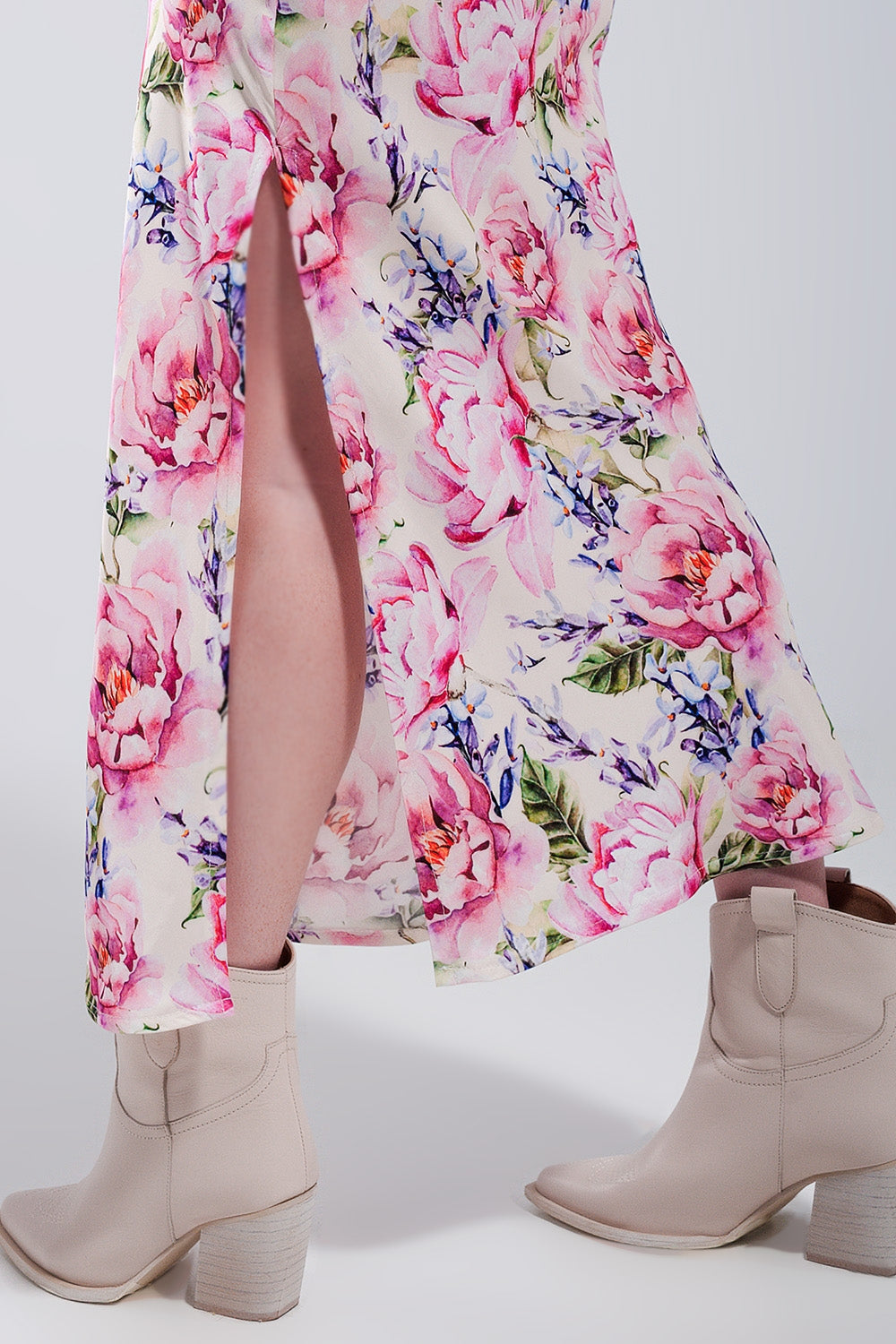 Satin Dress with Roses and Lace
