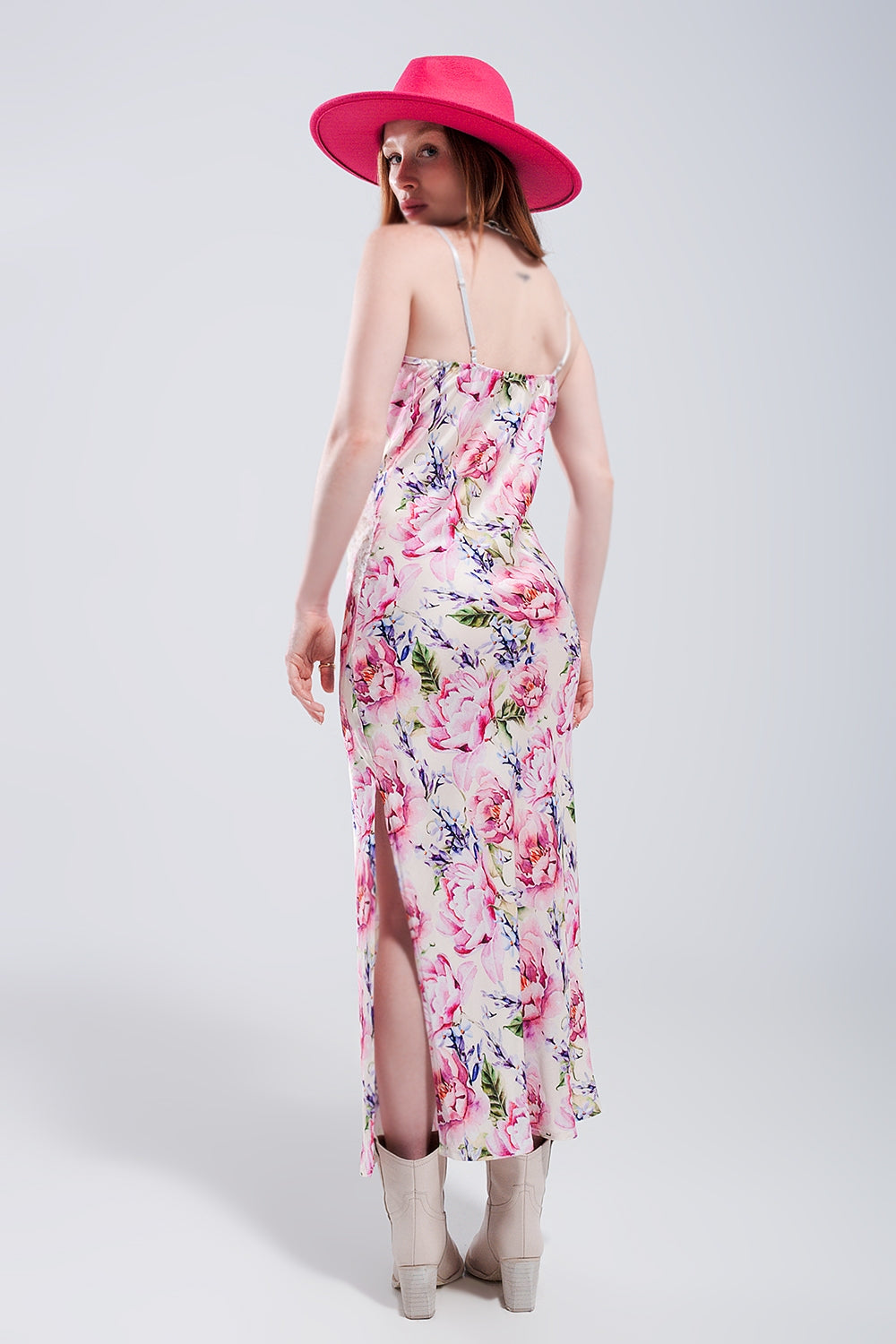 Satin Dress with Roses and Lace