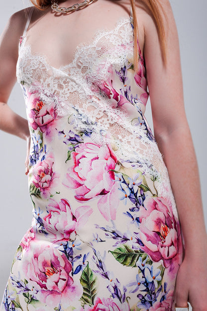 Satin Dress with Roses and Lace