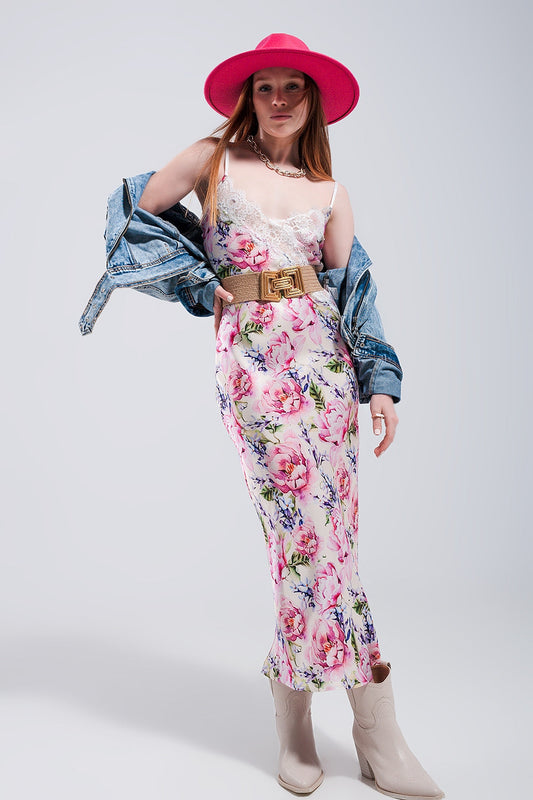 Satin Dress with Roses and Lace