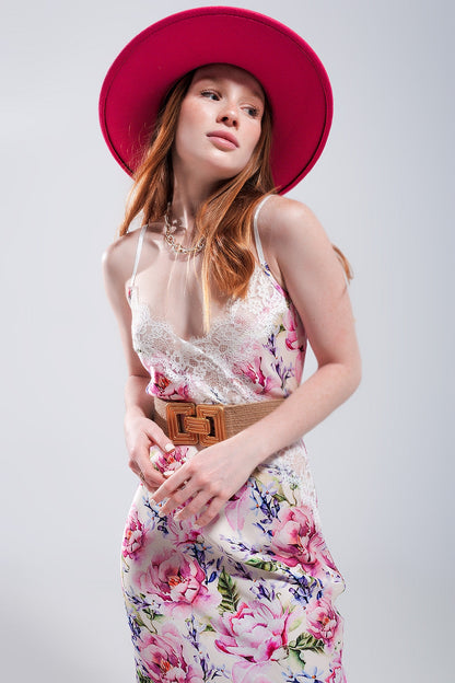 Satin Dress with Roses and Lace