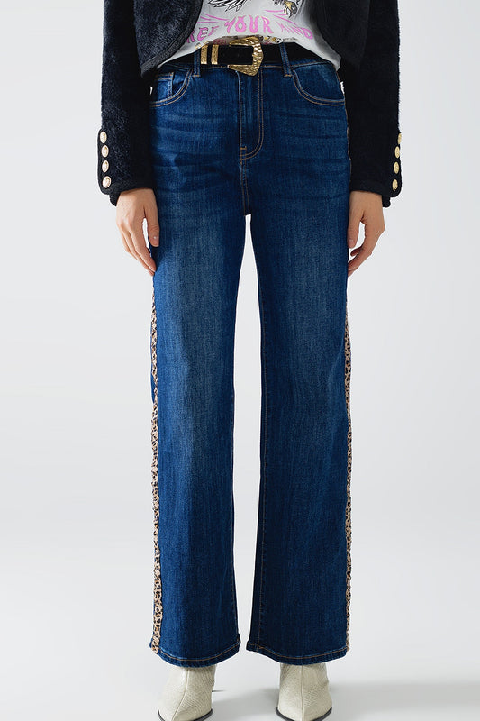Jean Wide Leg Détail Léopard