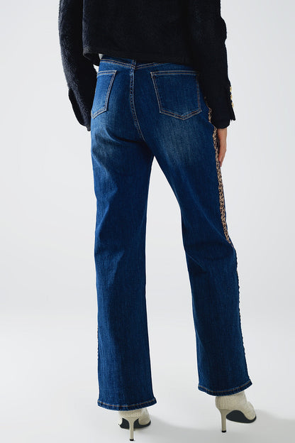 Jean Wide Leg Détail Léopard