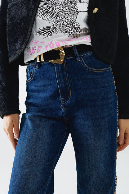 Jean Wide Leg Détail Léopard
